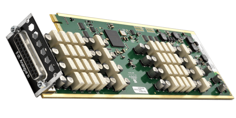 DAD CARD-M8 8-channel microphone and line input card with remote-controlled microphone preamplifiers, reference-grade analogue-to-digital conversion and Thunder|Core compatibility for broadcast, live production and professional recording.
